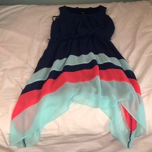 BY&BY GIRL blue(light)/orange(coral) mesh dress